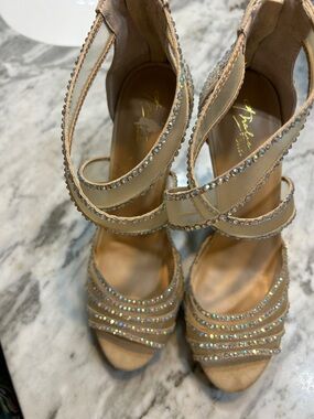 Thalia Sodi Champagne Strappy Crystal High Heels